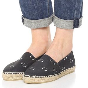 KENZO Espadrilles Eye Eyes Series Canvas Shoes Canvas Comfort Boho Black Cream